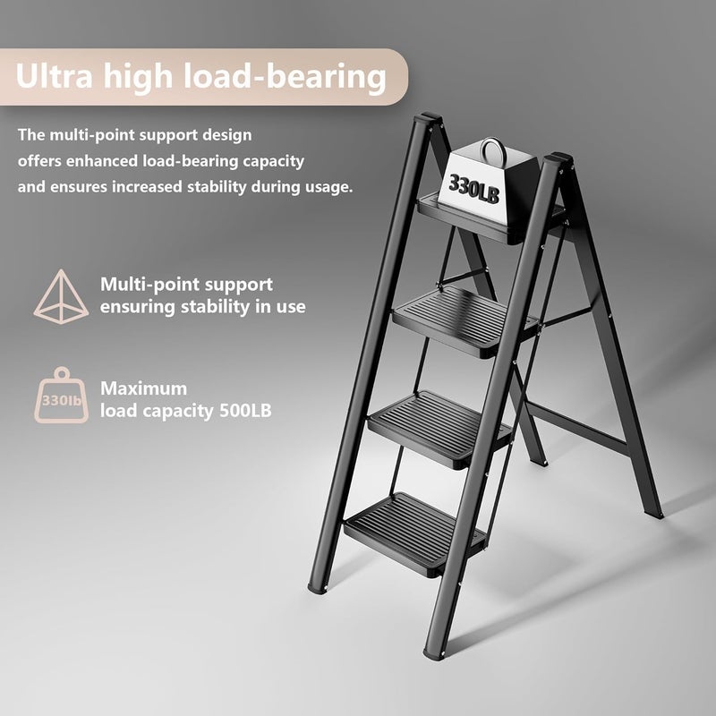 KLINK Step Ladder 4 Step Folding, Sturdy 330 Lbs Small Step Stool for Adults, Closet Step Stool Ladder with Anti-Slip Wide Pedals, Portable Folding Ladder for Home Kitchen Office - Image 2